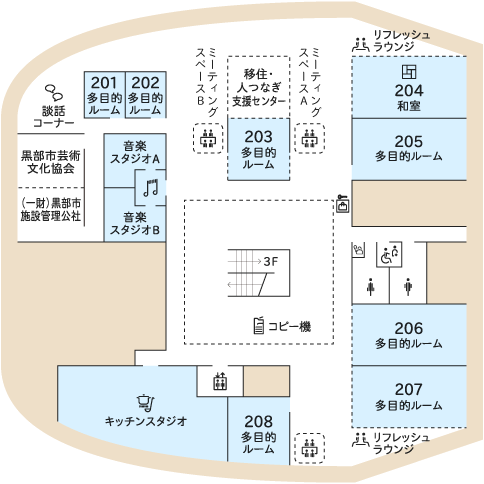 くろべ市民交流センター「あおーよ」 2階 貸出施設マップ